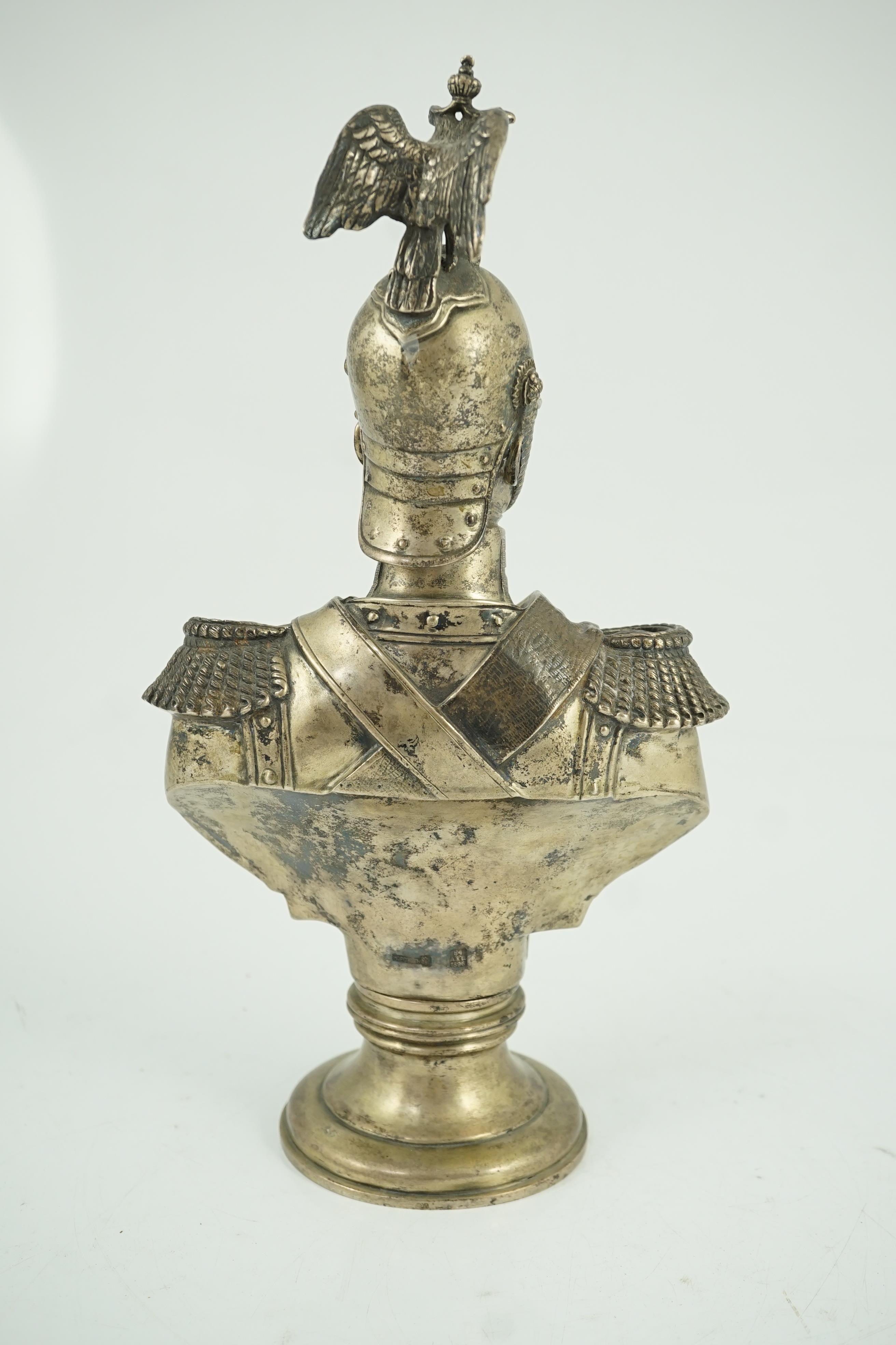 After Theodore Dietrich. A late 19th century Russian 84 zolotnik silver bust of Nicholas I, in the uniform of a Chevalier Garde, assay master Alessandro Timofeyevich Shevyakov, master Ivan Morozov, St. Petersburg, 1896